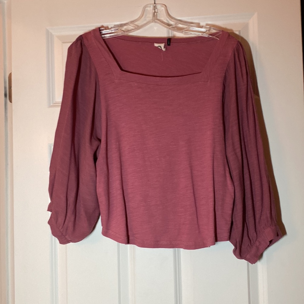 Anthropologie top with balloon sleeves in contrasting material